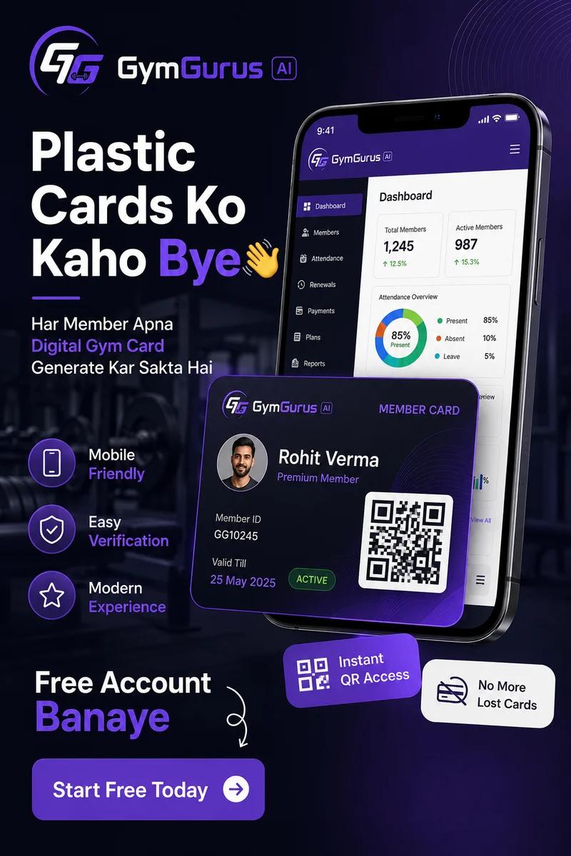 GymGurus AI digital business card with QR code on a mobile phone